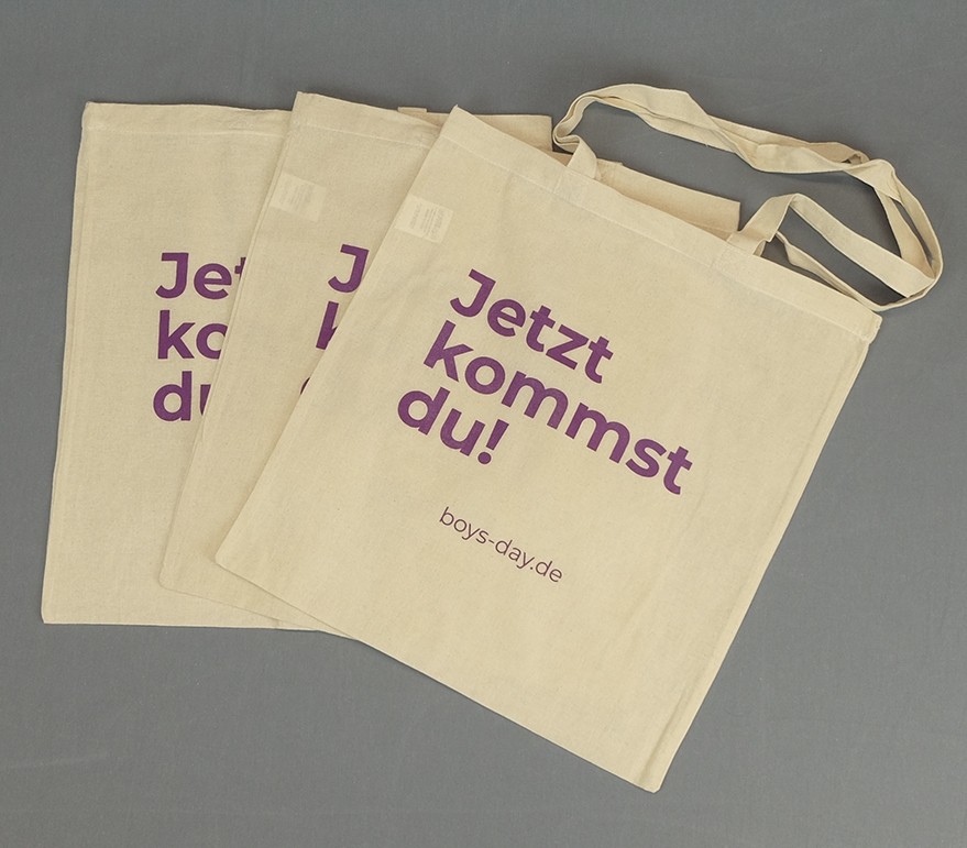 Boys'Day-Tasche | 10 Stück, naturweiß, mit Schriftzug