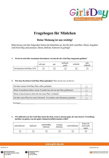 Girls'Day-Fragebogen 2025 | für Mädchen